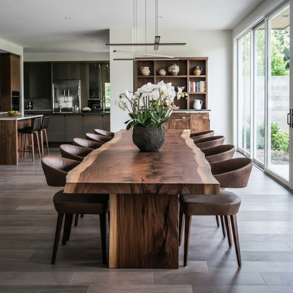 Bộ Bàn Ăn Gỗ Me Tây Nguyên Khối Chân Khối Đặc Kèm Ghế Da Sang Trọng